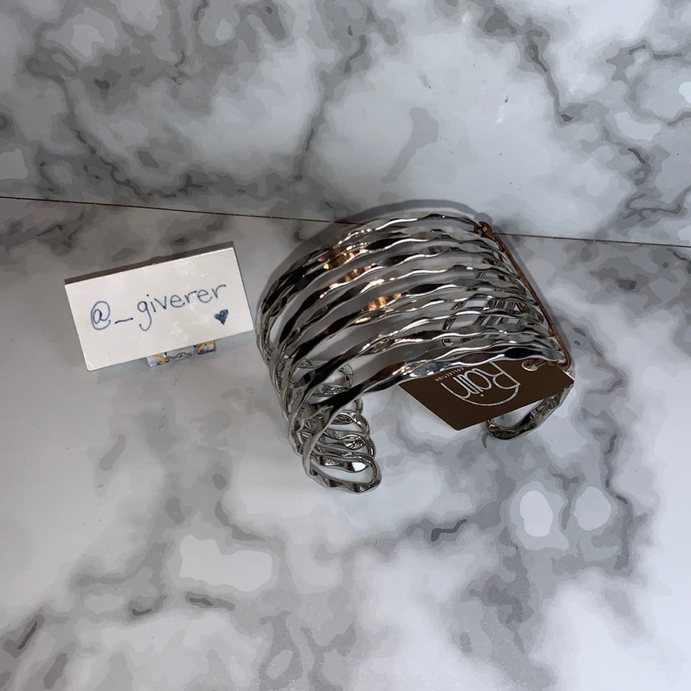 NWT Silver Adjustable Hammered Multi Bangle Cuff